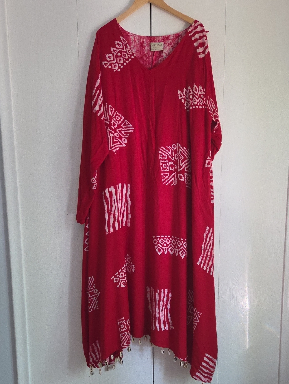 Belma Red White Seashell Caftan XL